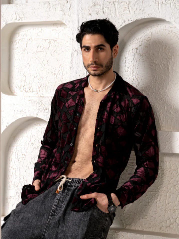 Streak Hawk Spread Collar Full Sleeve Sheen Party Shirt